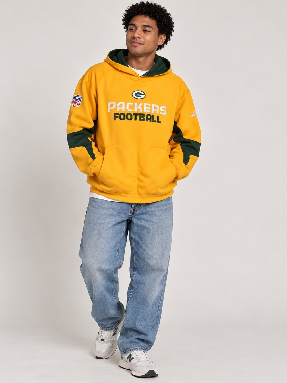Vintage Reebok Green Bay Packers NFL Hoodie Men’s Medium Yellow Green Y2K